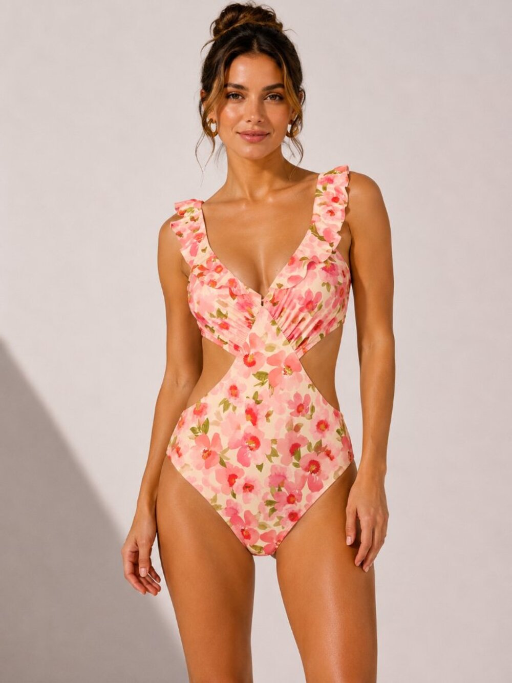 Cupshe Sea Shore Floral Flutter One Piece Swimsuit Medium NWT